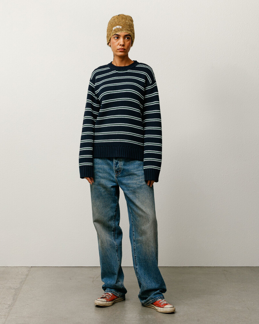 grobstrick-baumwollpullover mit streifen