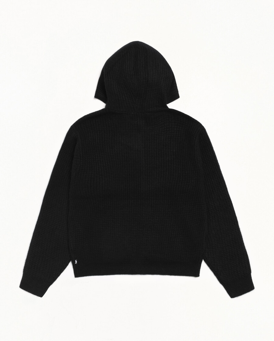 waffel-kaschmirpullover mit kapuze und reißverschluss